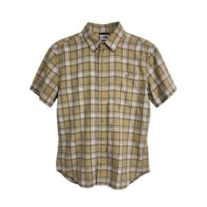 The North Face Plaid Yellow Short Sleeve Button Shirt Outdoor Men's Medium